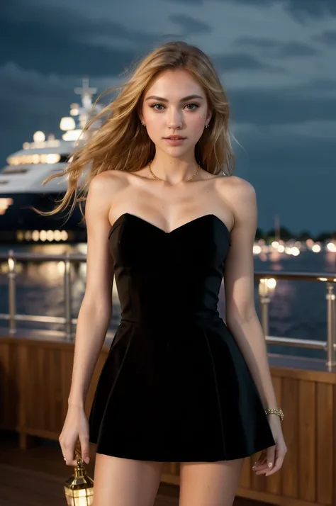 tv_Anine_MXAI, ,  , elegant sequin-party-dress, deck of a superyacht, ((full-body-shot)), windblown-hair, (dramatic makeup), colorful, amazing, perfect lighting, bright colors, dramatic, dynamic, cinematic lighting, intricate details, epic, ((night, moonli...