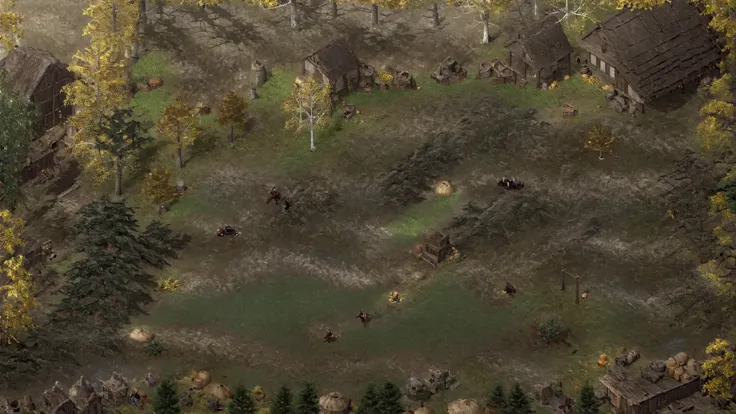 moody forest in autumn and a small medieval town,ray tracing,realistic,depth of field,subsurface scattering,Pixelate Game Play,2D,16bit,pixels,UOStyle,Ultima Online,pixelate,fantasy,Top Down,RPG,D&D,Textures,SNES,NES,video games,fog,photo realistic,volumet...