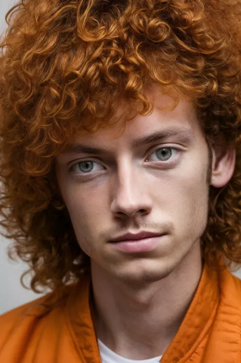 solo, highest resolution highly detailed photograph. James, face shot, portrait, looking at viewer, orange dyed hair