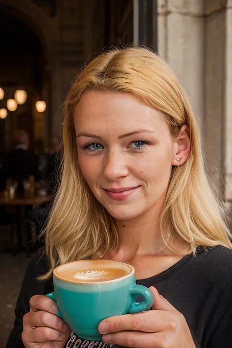 <lora:CamillaKrabbe:0.8>, full color portrait of a young blonde woman, having a coffee in prague, natural light, RAW photo, subject, 8k uhd, dslr, soft lighting, high quality, film grain, Fujifilm XT3