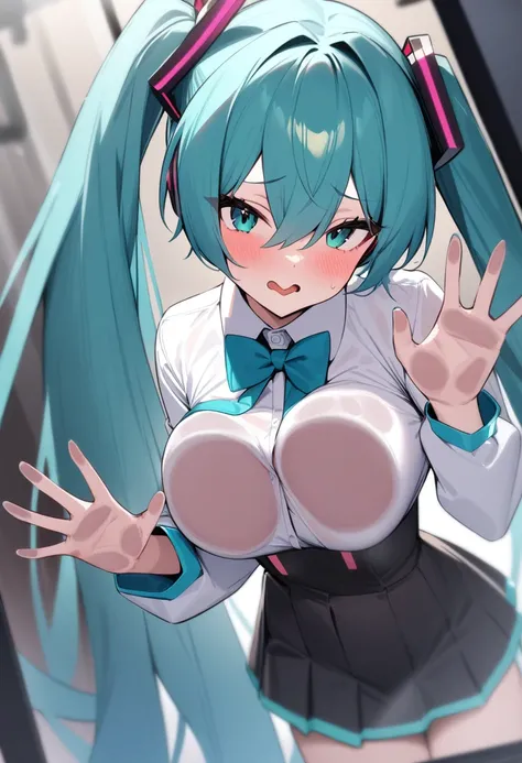 Breasts on glass 胸部挤压透明玻璃产生形变