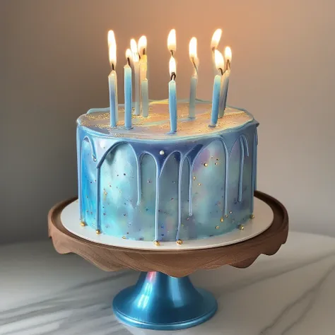 Blue Opal cake with candles