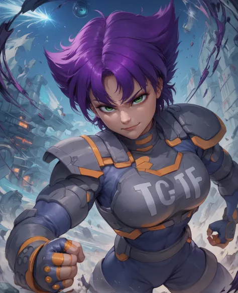 score_9,score_8_up,score_7_up,score_6_up,score_5_up,score_4_up,
Konokoxl,purple hair,bangs,green eyes,short hair,TCLF,armor,fighting stance,smug,clenched hands,
bodysuit,grey shoulder pads,fingerless gloves,
science fiction,night city,<lora:KonokoXL:1>,