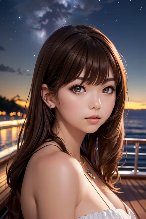 (top quality, 8k wallpaper), (masterpiece, best quality, high resolution, ultra details:1.2), extreme quality, sharp focus, photorealistic, ultra detailed, (1girl, she is young Japanese girl), (brown hair, long cury hair, bangs, focused eyes, extreme close...