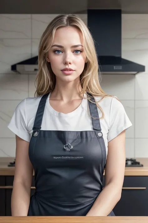 headshot of S388_MeghanRoberts,a stylish woman,in a (kitchen:1.1),wearing a (shirt:1.1),(apron),(4k, RAW photo, best quality, 50mm, depth of field, ultra high res:1.1),(intricate, photorealistic, cinematic-shot, masterpiece, ultra-detailed:1.1),