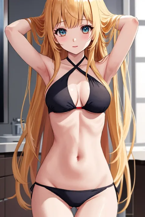 adjusting hair, very long hair, arms up,  1girl,  criss cross halter, bikini,  facing towards viewer, thigh gap,<lora:adjusting_hair_two_hands_v1.5:0.8>