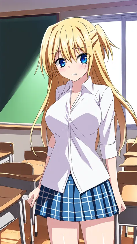 score_9,break (heroneverseenagain)
<lora:heroneverseenagain.pony.v2:1>
1girl,solo, 
blond hair,blue eyes,
school uniform,
white shirt,
pleated skirt, 
classroom,