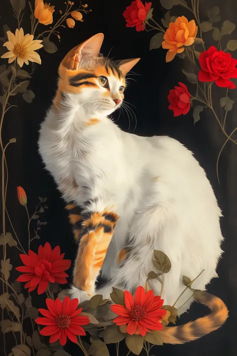 A decorative art style of cats and flowers - tangbohu 36