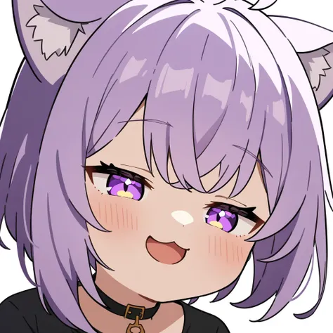 1girl, nekomata okayu, hololive, aged down, anime coloring,
short hair, purple hair, purple eyes, gradient eyes, open mouth, smug, black dress, cat ears,
white background,
masterpiece, best quality, very aesthetic, absurdres,