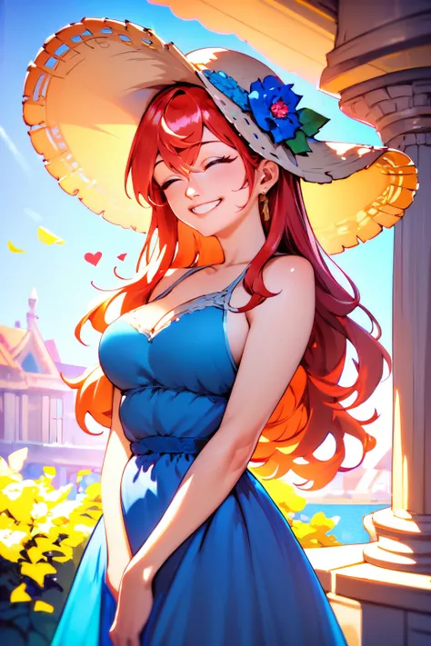 score_9, score_8_up, score_7_up, masterpiece, high quality
 <lora:Torture MaryPonyLora:0.8> 1girl, long hair, bangs, blue summer dress, waking in a small village in italy, summer hat, smile