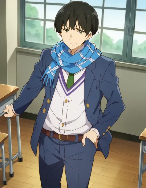 score_9, score_8_up, score_7_up, source_anime,
hiroominase, <lora:hiroomi-nasa-s1-ponyxl-lora-nochekaiser:1>,
hiroomi nase, black hair, male focus, green eyes,
school uniform, jacket, necktie, pants, scarf, blazer, green necktie,
indoors, classroom, smile,...