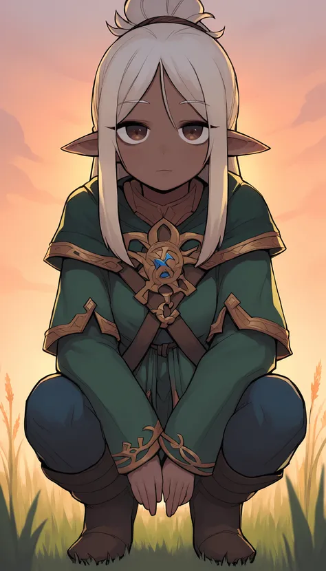 <lora:lakilolomPDXL:1>,1girl,looking at viewer,fantasy,outdoors,sunset,brown eyes,elf,pointy ears,long ears,squatting,looking at viewer,grass,, score_9, score_8_up, score_7_up