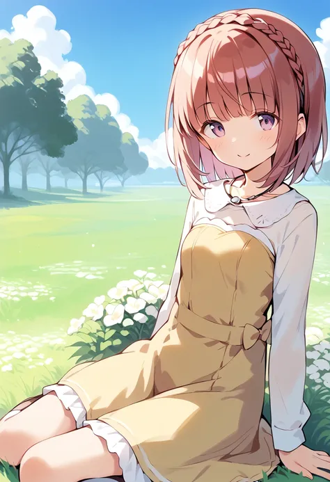 score_9, score_8_up, score_7_up, source_anime BREAK
1girl, aikawa aika, purerill, yokozuwari, leaning to the side, white flower, red hair, collarbone, frilled dress, grass, looking at viewer, on side, brown dress, french braid, pink hair, on ground, pinafo...