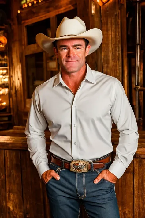 todd young <lora:senate_027_todd_young:0.65> , face closeup, face focus, shirt, formal, suit, collared shirt, white shirt, jacket,
Dressed in cowboy attire with a ten-gallon hat and cowboy boots, standing in front of a Western saloon, lasso or branding iro...