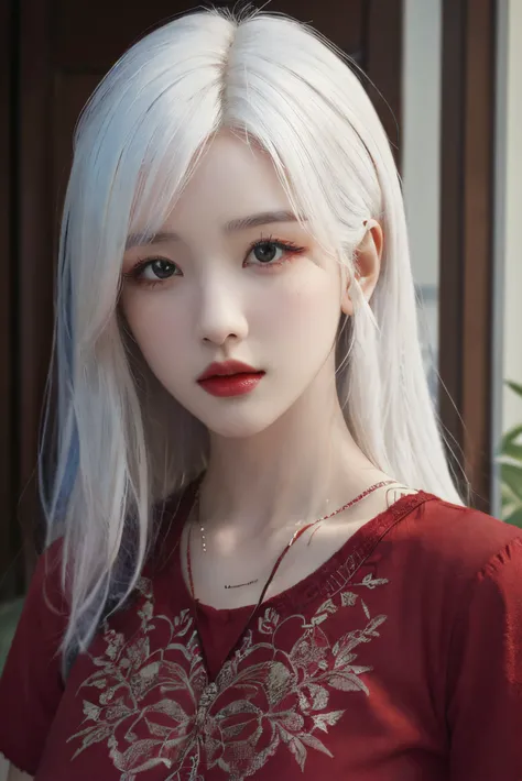 (4k, best quality, highres, absurdres, masterpiece:1.21), (realistic:1.331), detailed and intricate, 
1girl, white hair, red shirt, <lora:girlslike_cdl:0.8>