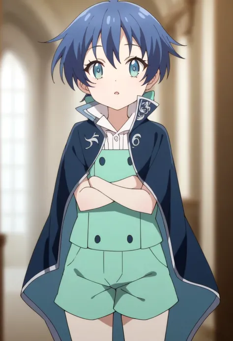 score_9, score_8_up, score_7_up, score_6_up, score_5_up, score_4_up, source_anime,  BREAK
 <lora:lloyd-pony_epoch_18:0.7>
one small boy,lloyd ,vest, green shorts ,blurry,dark blue cloak,looking at viewer,male, male focus,  blue hair,
inside, corridors, pet...