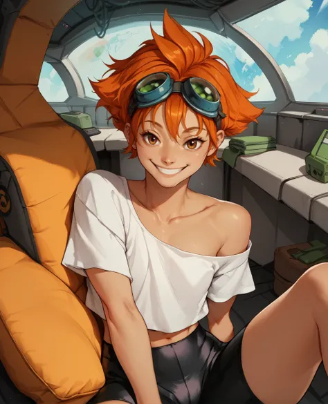 score_9,score_8_up,score_7_up,score_6_up,score_5_up,score_4_up,
edwardxl,brown eyes,
midriff,orange hair,white shirt,off shoulder,collarbone,
bike shorts,goggles on head,smile,sitting,
space station,living room,<lora:EDWARD:0.9>,