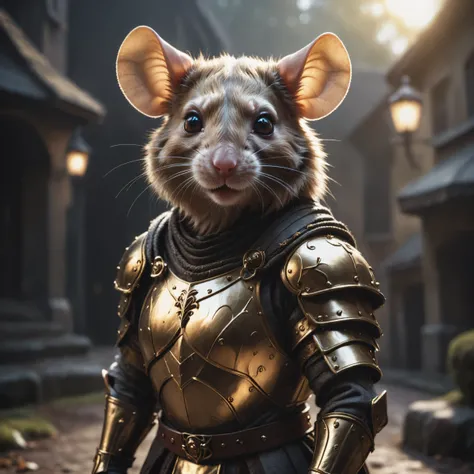 cinematic film still ((photo:1.2)), A mouse outside dramatic lighting, dynamic pose, dynamic camera,masterpiece, best quality, dark shadows, ((dark fantasy)) ,wearing a golden armor, detailed, realistic, 8k uhd, high quality, detailed, realistic, 8k uhd, h...