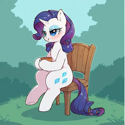 score_9, score_8_up, score_7_up, score_6_up, score_5_up, score_4_up, feral_pony, rarity, outdoors, sitting on chair, rating_safe, <lora:CBTwi_Style:0.8>, CBTwi