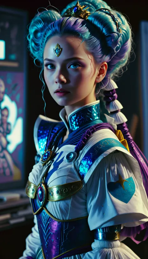 (Futuristic, Baroque, Cyberpunk:1.25), breathtaking Sailor Moon, Polychromatic, hard light, RTX, Samsung Galaxy, Kunio Okawara, side lit, Painting, (clara bennett, resourceful and empathetic, with disaster relief gear, expressive eyes, and a sign language ...