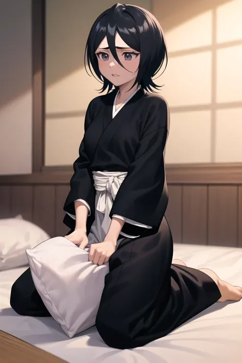 masterpiece, best quality,  1girl, pillow humping, crotch rub, <lora:Pillow Humping 1.5-000022:1>  <lora:rukia-nvwls-v1:1> kuchikirukia, black robes,