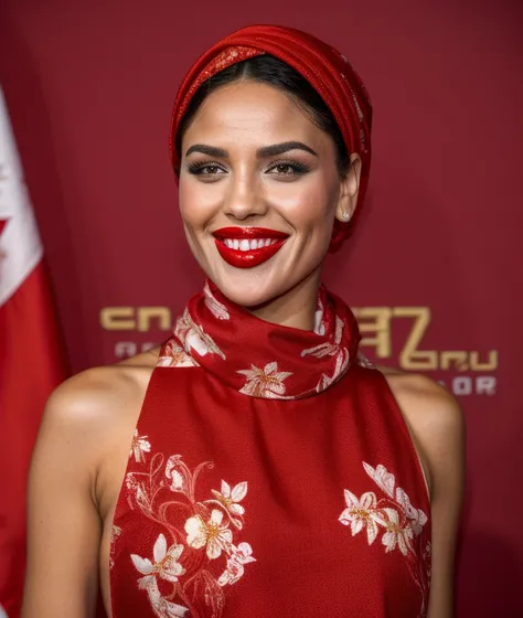 photo of eizag, smile, short hair, egypt, red lip gloss, floral dress, headscarf, smile
 : -
  : Steps: 30, Sampler: DPM++ SDE Trailing, Guidance Scale: 5.3, Seed:, Size: 704x832, Model: photosomnia_omega_f16.ckpt, Strength: 1.0, Seed Mode: Torch CPU Compa...