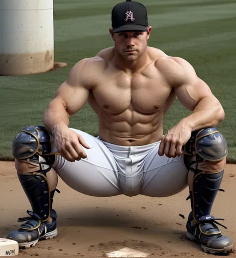 Baseball Catcher Squatting With Bulge