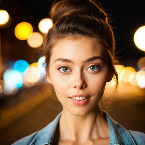 embedding:trained/sdxl/p2/alissa-foxy-000009 posing for a photo in a city, natural, beautiful eyes, perfect teeth, [imperfections], 100mm f/2.8 macro lens, film grain, candid camera, color graded cinematic, 1960s vintage RAW photo, eye catchlights, catchli...