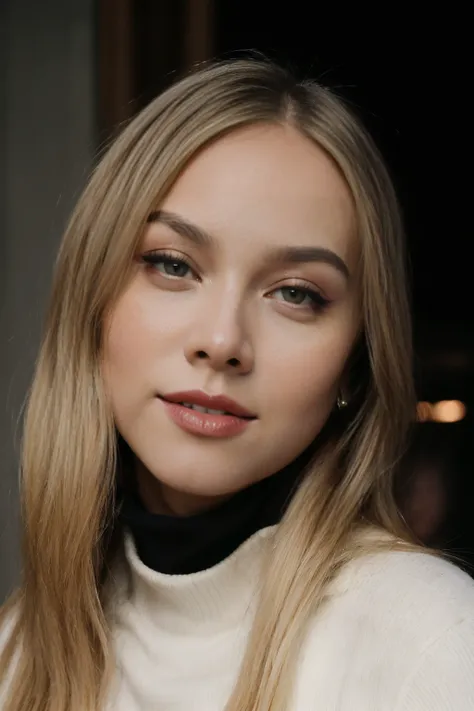 a portrait photo of the singer IvyLevan2_2-2000 wearing turtleneck , standing on redcarpet, smiling, looking into camera, blonde-white hair, dark lipstick, black eyeliner
  epiCPhoto