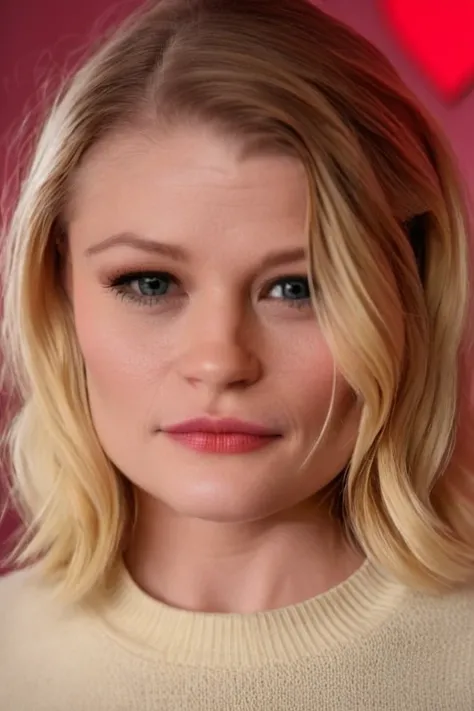 closeup headshot of (belle (emilie de ravin) <lora:belle:1>:1), an attractive woman, in front of a heart background, wearing a (crewneck:1.1), (carefree), shallow depth of field, vignette, high budget Hollywood film, bokeh, cinemascope, epic, gorgeous, fil...