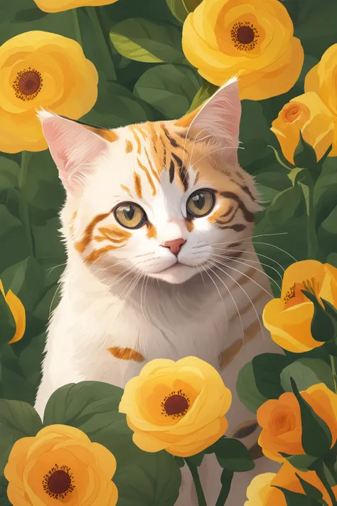 <lora:tbh77-:1>,masterpiece,best quality,cat,flowers