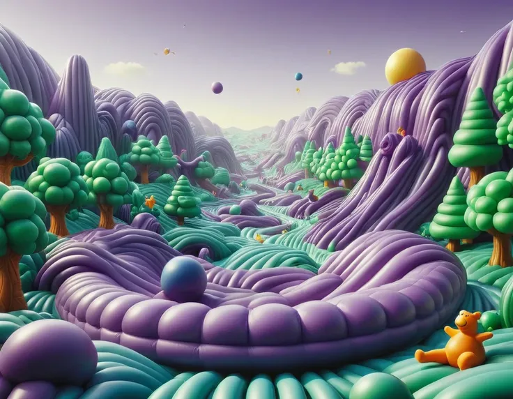 an inflatable purple rbbrwrld landscape<lora:rbbrwrld:1>