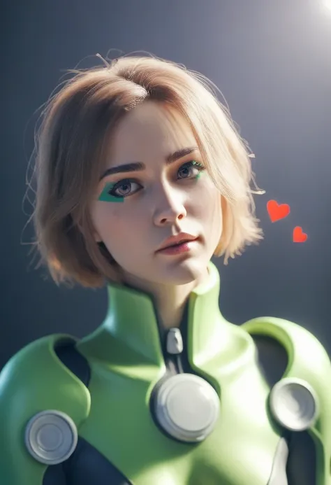 score_9,score_8_up,score_7_up,score_6_up,score_5_up,score_4_up score_9,score_8_up,3D rendering,female character,digital art,photorealistic,scaled green body suit,heart shaped cutout,orange short bobbed hair,long eyelashes,subtle makeup,light skin,high-reso...