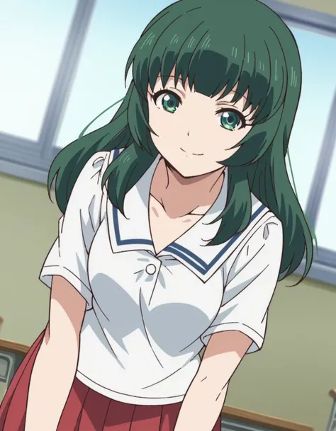 score_9, score_8_up, score_7_up, source_anime,
miuashihara, <lora:miu-ashihara-s1-ponyxl-lora-nochekaiser:1>,
miu ashihara, long hair, bangs, green eyes, green hair,
shirt, school uniform, white shirt, short sleeves, serafuku, sailor collar, skirt, red ski...