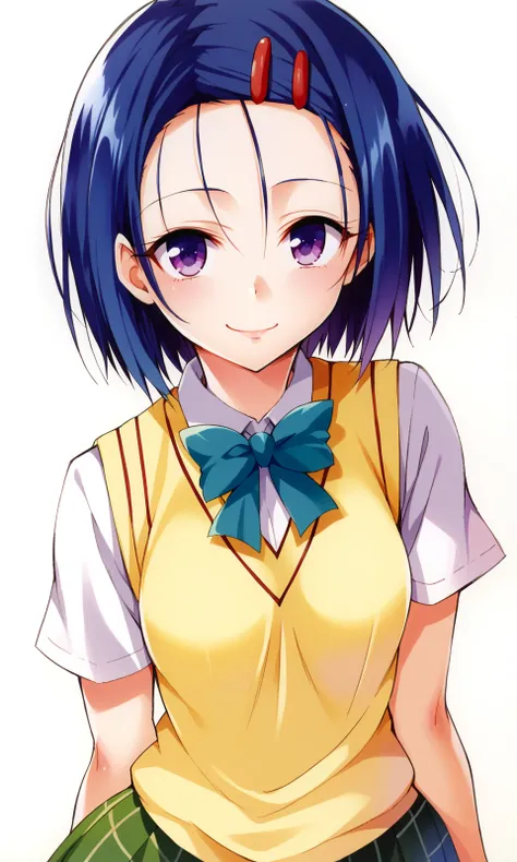 score_9, score_8_up, yabukikentarou, break
sairenji haruna, purple eyes, blue hair, short hair, hairclip, small breasts, school ...