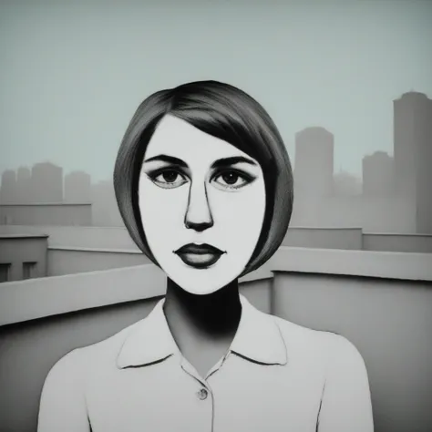 woman, facing the viewer, urban background