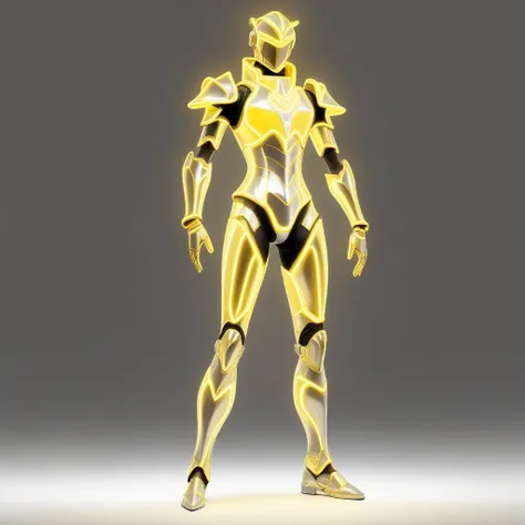 neon armor, gold and silver armour suit, cyber armour, cyber suit, sleek glowing armor