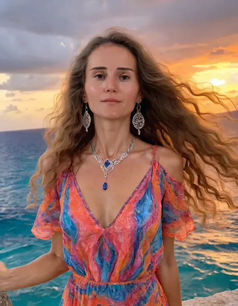 Amy Love, a lone traveler seeking solace in her independent life, snapped a solo photo of herself with the breathtaking landscape as her backdrop, capturing her beauty and strength while embracing her long, wavy hair that danced along the Caribbean breeze,...