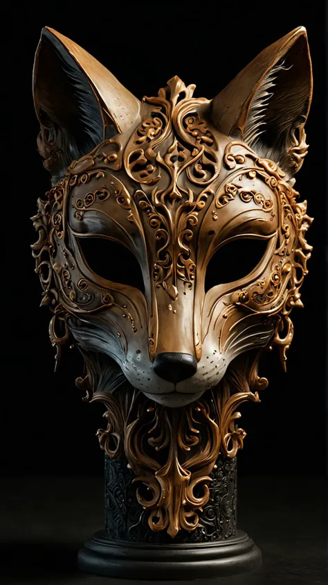 Fox mask Surreal Imaginative creation Textured Fluid contours Engineered Ornate stand Dark background abundance 
Many details everywhere,many details, extreme detailed, full of details, Insane quality.
<lora:add-detail-xl:0.7>