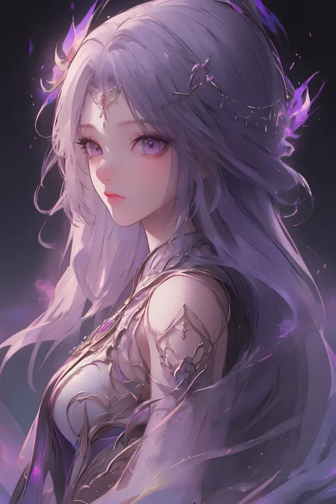 breathtaking <lora:TMyunxi:1>,yunxi,beautiful detailed eyes,Very detailed eyes,night,magic,Purple flame,Luminous background,Glowing hair,exhaust,light particles,(black background:1.2),<lora:wrenchsfantasy-000016:0.5>,wrenchsfantasy,fantasy,glowing,glowing ...