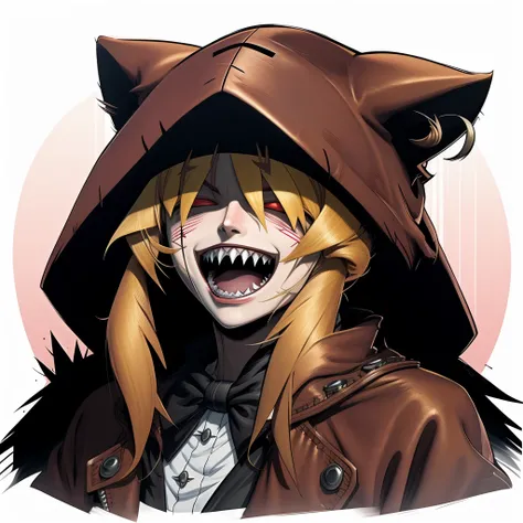 anime style,scene from hellsing,chaperomon,1girl,solo,hair over eyes,stitches,cropped,portrait,outdoors,close-up,evil laugh , <lora:Chaperomon15v3:0.9>, sfw, masterpiece, best quality,absurderes