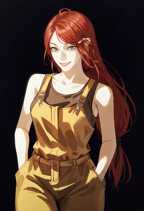 score_9, score_8_up, score_7_up, score_6_up, score_5_up, score_4_up,
BREAK
1girl, abella funger, red hair, grey eyes, light smile, low-tied long hair, long hair, hair ribbon, tied hair, swept bangs,
BREAK
standing, yellow overalls, medium breasts, brown ta...