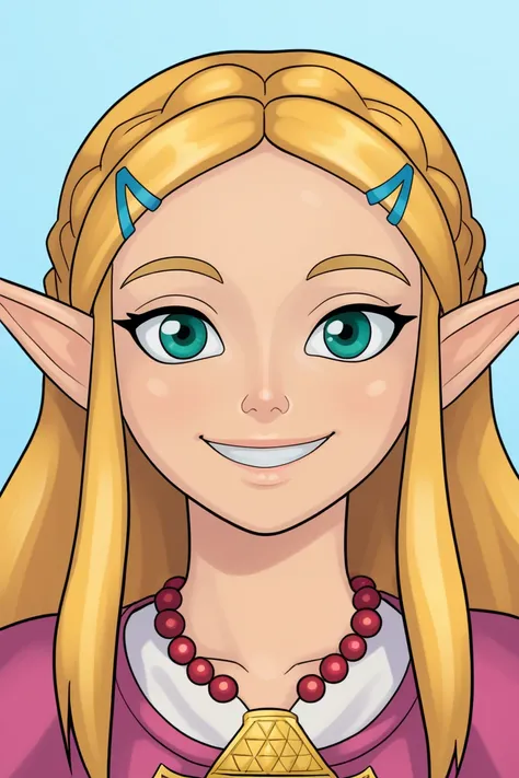 <lora:yair-guy-PONYv1:1>, 1girl, solo, princess zelda, portrait, smile,