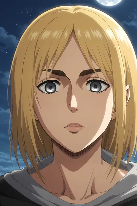 score_9, score_8_up, score_7_up, source_anime, rating_safe, intricate details, anime screencap, , official style, looking at viewer, , 1girl, grey eyes, ash blonde hair,, solo, close-up, plane, night, full moon, leaning back, squinting, <lora:shingeki_no_k...