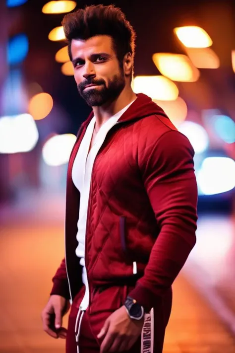 mike vogel a man <lora:Rithvik-Dhanjani_Mike-Vogel:1>, realistic photo in a worn ((red tracksuit)), ((light bokeh)), intricate, (steel metal [rust]), elegant, sharp focus, photo by greg rutkowski, soft lighting, vibrant colors, (masterpiece), ((streets)), ...