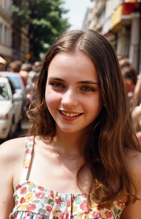 <lora:MistyMundae:0.8>, full color portrait of a young woman, wearing a summer dress, in a very crowded street, smile, natural light, RAW photo, subject, 8k uhd, dslr, soft lighting, high quality, film grain, Fujifilm XT3