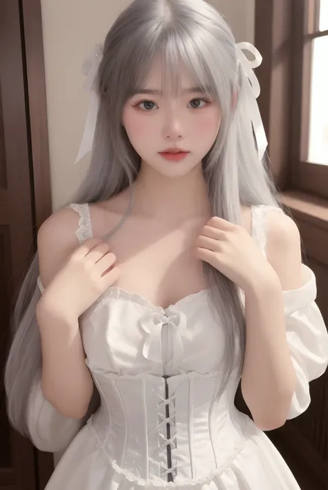 1girl, high quality, cowboy shot, dress, lace trim, ribbon, silver hair, indoors, blush, corset,
 <lora:yy9_v1-000008:0.53> <lora:ip-adapter-faceid-plusv2_sd15_lora:0.62>