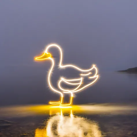 white light painting of a duck