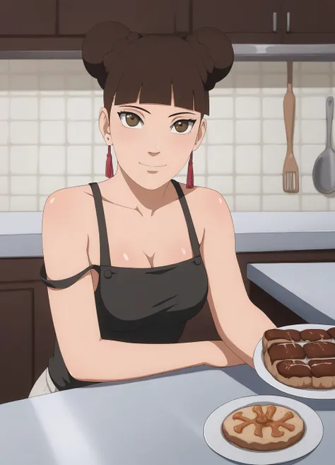 score_9, score_8_up, score_7_up,1girl,tentenXL,brown hair,hair bun,detailed face, masterpiece,best quality, shiny , wearing an (appron:1.1),kitchen, <lora:tentenXL:1> looking at viewer, closeup