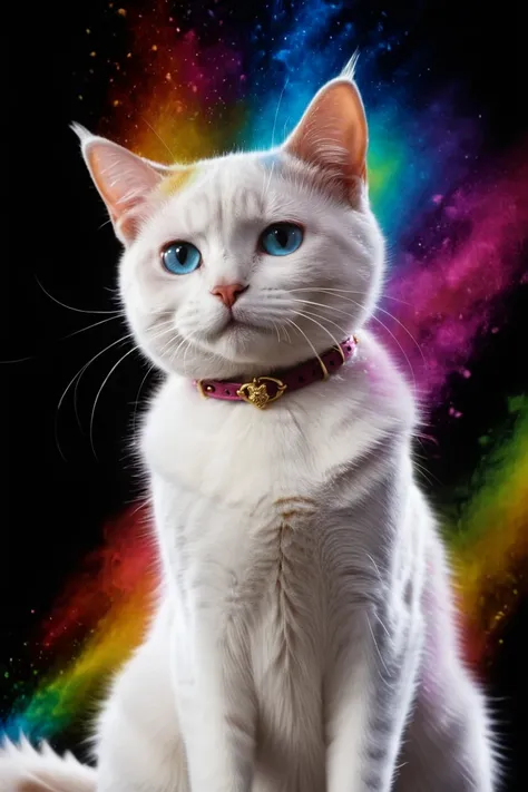 cinematic film still portrait of gentle duchess (the aristocats), rainbow splash, pretending, black background <lora:colorSplash:1> . shallow depth of field, vignette, highly detailed, high budget Hollywood movie by ryan coogler, bokeh, cinemascope, moody,...